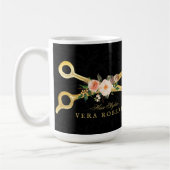 美容師ラグジュアリー金ゴールドシザーズブラックダマスク コーヒーマグカップ (左)