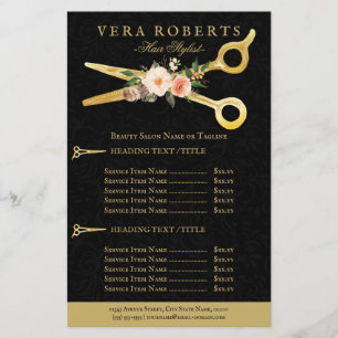 美容師ラグジュアリー金ゴールドシザーズブラックダマスク チラシ