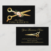 美容師ラグジュアリー金ゴールドシザーズブラックダマスク 名刺 (正面/裏面)
