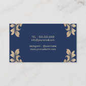 美容師ラグジュアリー金ゴールドシザーネエレガントビーブルー 名刺 (裏面)