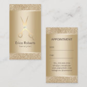 美容師ラグジュアリー金ゴールドスパークルアポイントメント 予約カード (正面/裏面)