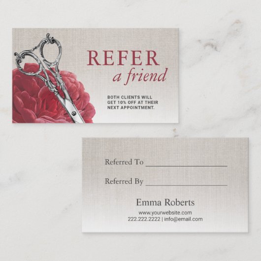 美容師レッドフラワーシザーサロン紹介 紹介カード (正面/裏面)