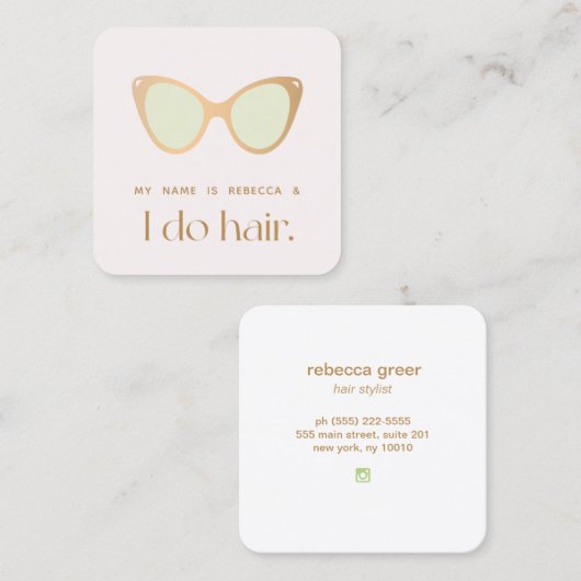 美容師レトロサングラススススクエアブッシーヌ スクエア名刺 (正面/裏面)
