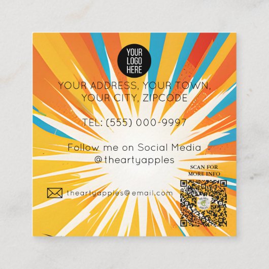 美容師レトロポップ・アートのアートレディーウーワ スクエア名刺 (裏面)