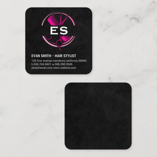 美容師ロゴ | モノグラム スクエア名刺 (正面/裏面)