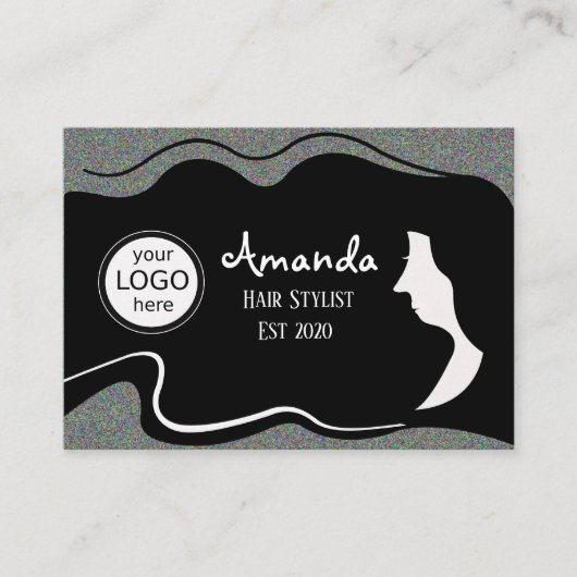 美容師ロングブラックヘア 名刺 (正面)