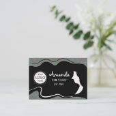 美容師ロングブラックヘア 名刺 (スタンド正面)