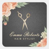 美容師ヴィンテージエレガントフローラブラック&金ゴールド スクエアシール (正面)