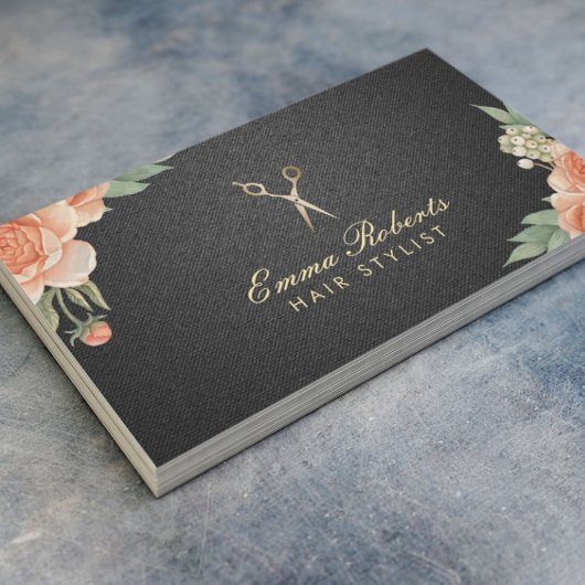 美容師ヴィンテージエレガントフローラブラック&金ゴールド 名刺