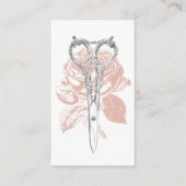 美容師ヴィンテージシザーとバラ ミニマル 名刺 (正面)