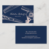 美容師ヴィンテージシザーコームヘアドライヤー海軍 名刺 (正面/裏面)