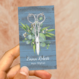 美容師ヴィンテージシザーサロンほこりっぽいブルーウッド 名刺