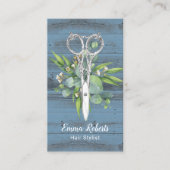 美容師ヴィンテージシザーサロンほこりっぽいブルーウッド 名刺 (正面)