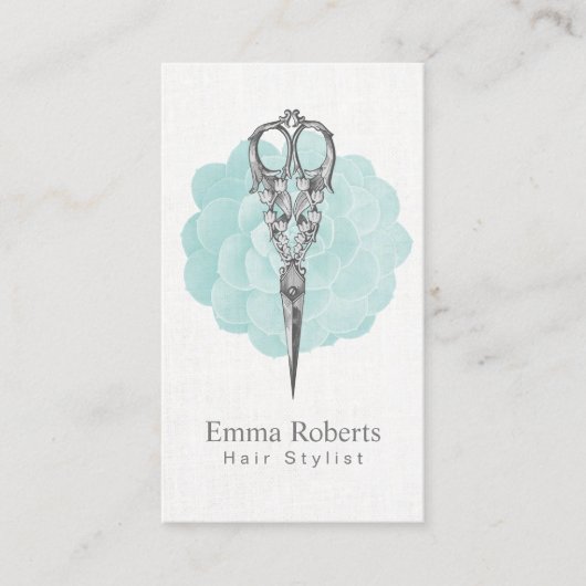 美容師ヴィンテージシザーターコイズフローラ 名刺 (正面)