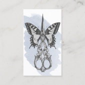 美容師ヴィンテージシザーバタフライ水色 名刺 (正面)