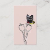 美容師ヴィンテージシザーバタフライ赤面ピンク 名刺 (正面)