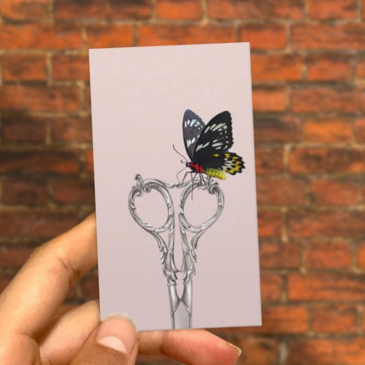 美容師ヴィンテージシザーバタフライ赤面ピンク 名刺