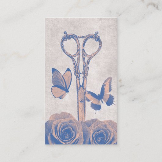 美容師ヴィンテージシザーバタフライ&フラワー 名刺 (正面)