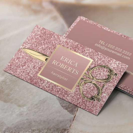 美容師ヴィンテージシザーバラ金ゴールドグリッター 名刺