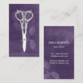 美容師ヴィンテージシザーボタニカルパープル 名刺 (正面/裏面)