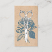 美容師ヴィンテージシザー&ブルーバラフローラ 名刺 (正面)