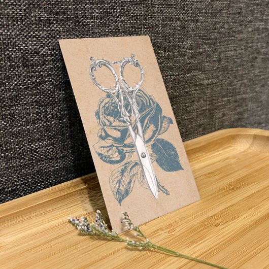 美容師ヴィンテージシザー&ブルーバラフローラ 名刺