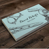 美容師ヴィンテージシザー&ヘアドライヤーティール（緑がかった色） 名刺