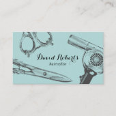 美容師ヴィンテージシザー&ヘアドライヤーティール（緑がかった色） 名刺 (正面)