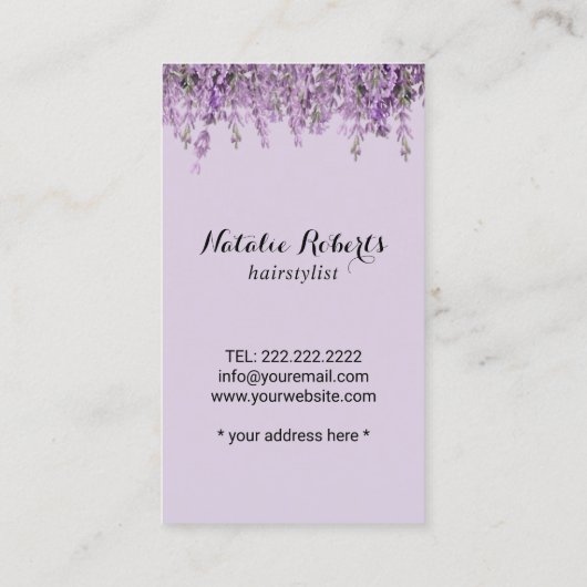 美容師ヴィンテージシザー&ラベンダーフラワー 名刺 (裏面)