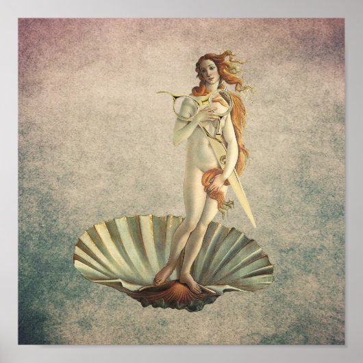 美容師ヴィンテージビーナス&金ゴールドシザーサロン ポスター (正面)