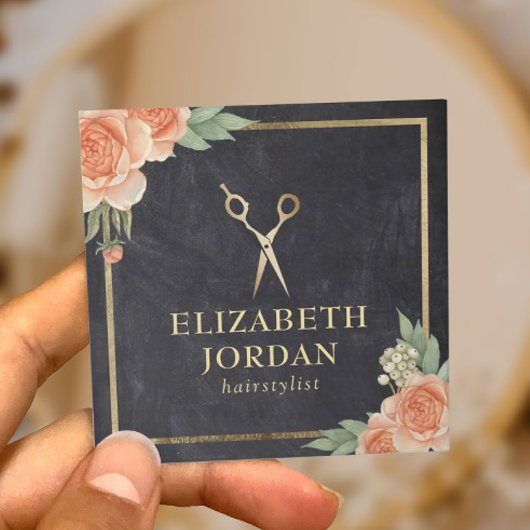 美容師ヴィンテージフローラエレガントシャルボード スクエア名刺