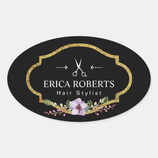 美容師ヴィンテージフローラエレガント美しいサロン 楕円形シール (正面)