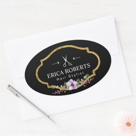 美容師ヴィンテージフローラエレガント美しいサロン 楕円形シール (封筒)