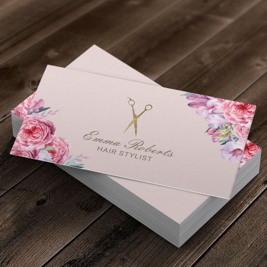 美容師ヴィンテージフローラ金ゴールドシザーサロン 名刺