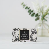 美容師ヴィンテージブラックフローラエレガントサロン 名刺 (スタンド正面)