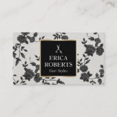 美容師ヴィンテージブラックフローラエレガントサロン 名刺 (正面)