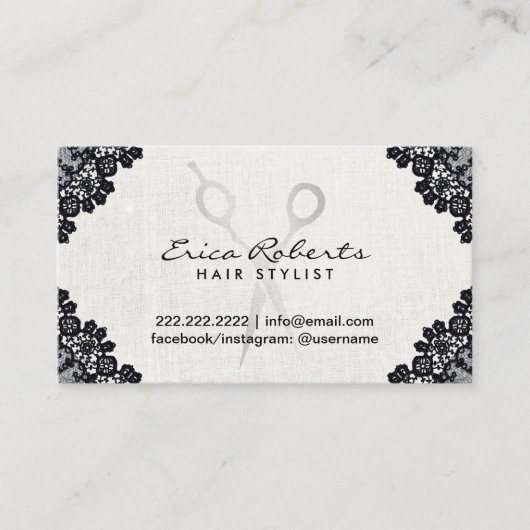 美容師ヴィンテージブラックレースサロンアポイントメント 予約カード (正面)