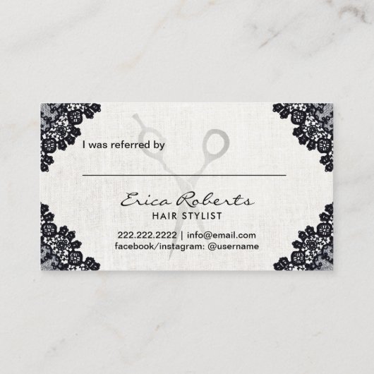 美容師ヴィンテージブラックレースサロン紹介 紹介カード (裏面)