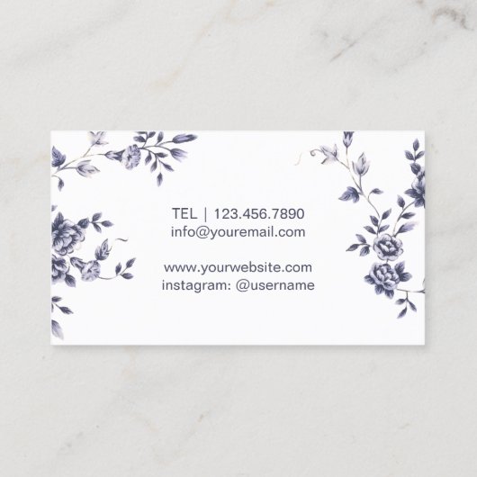 美容師ヴィンテージブルーフローラエレガントサロン 名刺 (裏面)