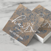 美容師ヴィンテージブルーフローラ素朴クラフト スクエア名刺