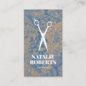 美容師ヴィンテージブルーフローラ素朴クラフト 名刺 (正面)