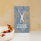 美容師ヴィンテージブルーフローラ素朴クラフト 名刺