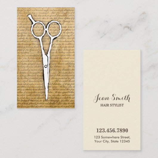 美容師ヴィンテージ燃焼紙シザークラス 名刺 (正面/裏面)