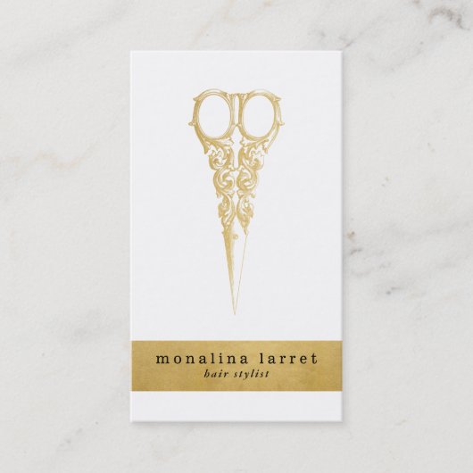 美容師ヴィンテージ金ゴールドシザーズChic Business  名刺 (正面)