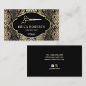 美容師ヴィンテージ金ゴールドダマスク美しいサロン 名刺 (正面/裏面)