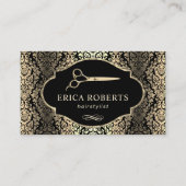 美容師ヴィンテージ金ゴールドダマスク美しいサロン 名刺 (正面)