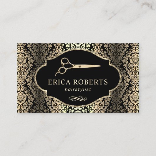 美容師ヴィンテージ金ゴールドダマスク美しいサロン 名刺 (正面)