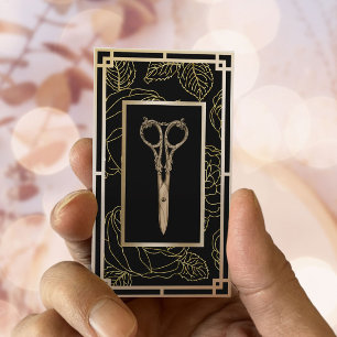 美容師ヴィンテージ金ゴールドフローラルパターンルクスサロン 名刺