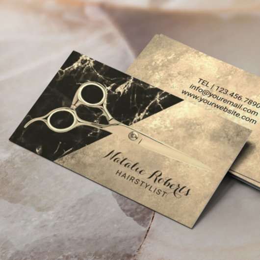 美容師ヴィンテージ金ゴールド大理石美しいサロン 名刺