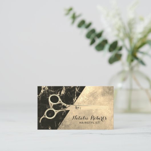 美容師ヴィンテージ金ゴールド大理石美しいサロン 名刺 (スタンド正面)